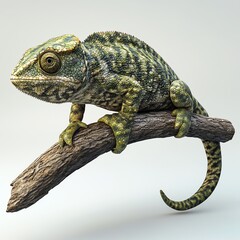 Chameleon perched on a branch in a detailed artistic style.