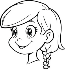 Obraz premium Braided Glow — Silhouette Cartoon Portrait of Smiling Girl with Side Braid, Straight Bangs, and Large Expressive Eyes