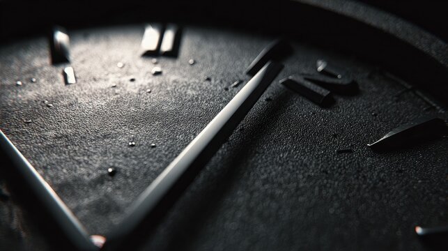 Close-up of a clock's ticking hands on a matte black background with light reflection - Powered by Adobe