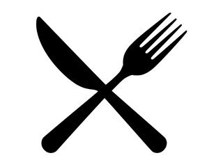 Black silhouette of crossed fork and knife