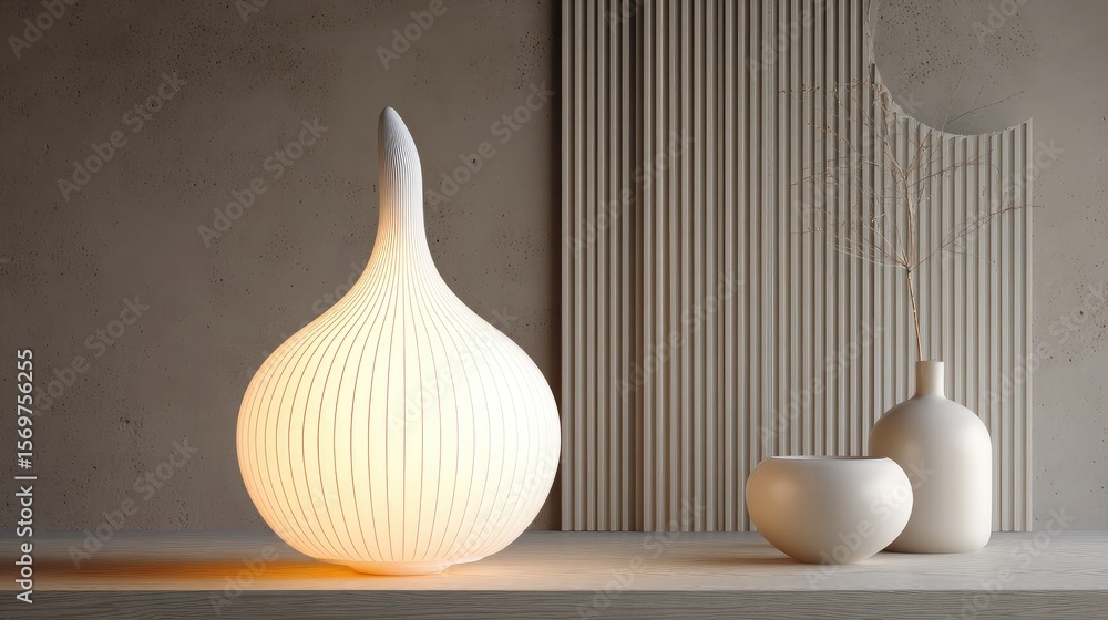 Aufkleber designer lamp with sculpted base glowing against a minimal abstract backdrop