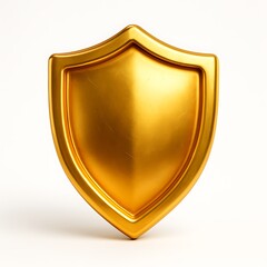 Shiny golden shield emblem representing protection and security isolated on white background