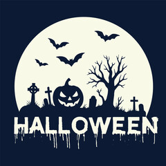 Spooky Halloween zombie full moon and graveyard  illustration