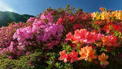 Obraz premium colorful azalea flower bushes in bloom