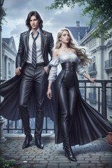 Romantic Fantasy Couple in Medieval and Magical Settings, Elegant Man and Woman in Historical Outfits, Royal Fairytale Aesthetic with Castles, Gardens, and Enchanted Atmosphere