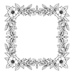 Elegant Black and White Floral Frame with Hand Drawn Flower Corners

