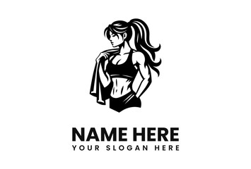 A stylized illustration of a fit woman in workout attire, posing confidently.