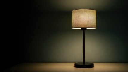 Modern minimalist bedroom lamp with a matte black base and fabric shade on a white table