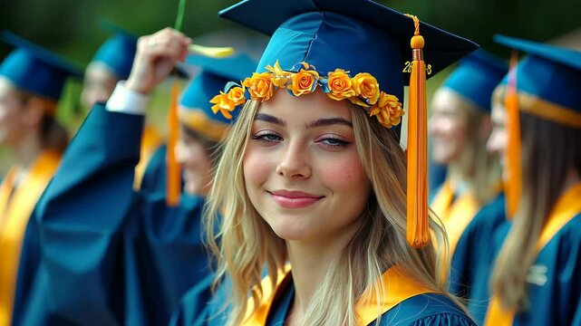 Graduating student with flower headband