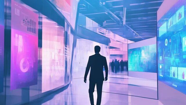 silhouette of businessman walking in the office