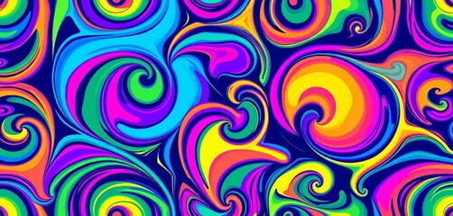 Vibrant, swirling abstract shapes in a funky, seamless repeat pattern,  whimsical,  shapes