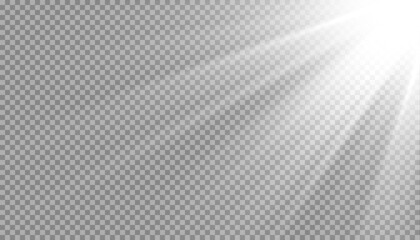 White glowing light explodes on a transparent background. with ray. Transparent shining sun, bright flash. 