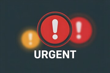 Red alert warning button with exclamation mark urgent notification emergency alarm system danger sign interface element dark background