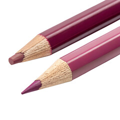 Fototapeta premium Two burgundy colored pencils with sharpened tips on a black background. One pencil has a rounded tip, while the other has a pointed tip.