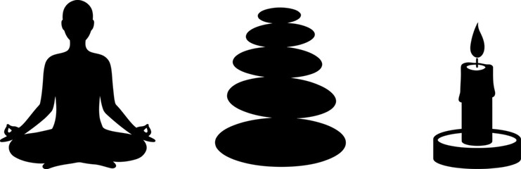 Meditation yoga zen stones and candle relaxation spa wellness balance peace calm mindfulness spiritual art editable