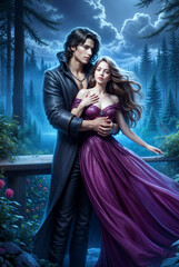 Romantic Fantasy Couple in Medieval and Magical Settings, Elegant Man and Woman in Historical Outfits, Royal Fairytale Aesthetic with Castles, Gardens, and Enchanted Atmosphere