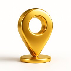 Shiny golden location pin icon symbol isolated on white background