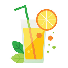Refreshing lemonade glass with slices of lemon fresh mint leaves and a colorful striped straw for summer refreshment