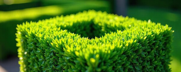 Perfectly Manicured Green Hedge Geometric Shape in Vibrant Garden Sunlight