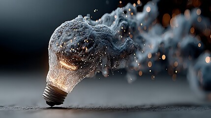 Abstract lightbulb with smoke and sparks, innovative idea concept
