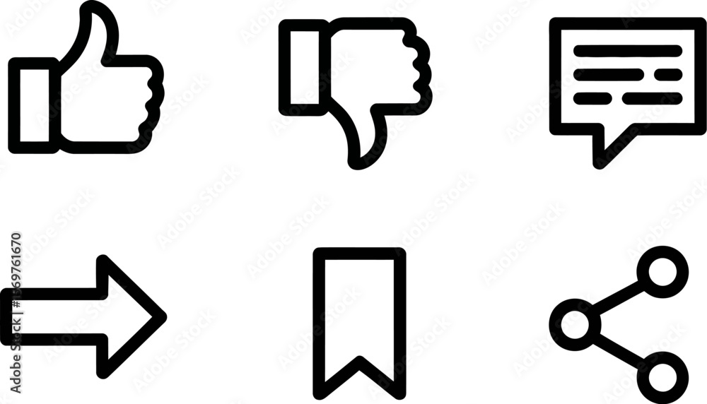Poster vector social media icons like dislike comment share bookmark arrow for web design and app developme