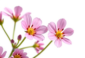 Close-up of delicate pink mountain centaury flowers isolated on white,  botany, mountain centaury