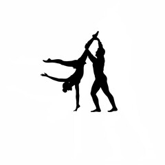 Silhouette of people doing synchronized dance move on white background