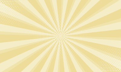 Radiant yellow background. Pop art comic book background. Sunburst yellow background with radial lines and halftone dots. 