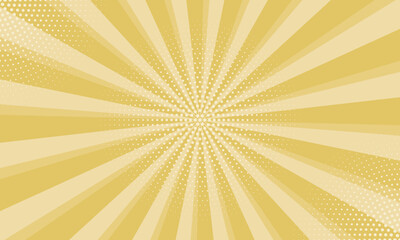 Radiant yellow background. Pop art comic book background. Sunburst yellow background with radial lines and halftone dots. 