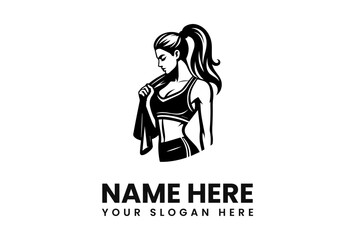 A stylized, monochrome illustration of a fit woman with a towel, ready.