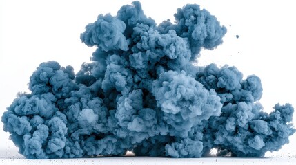 Abstract Blue Smoke Plume on White Background