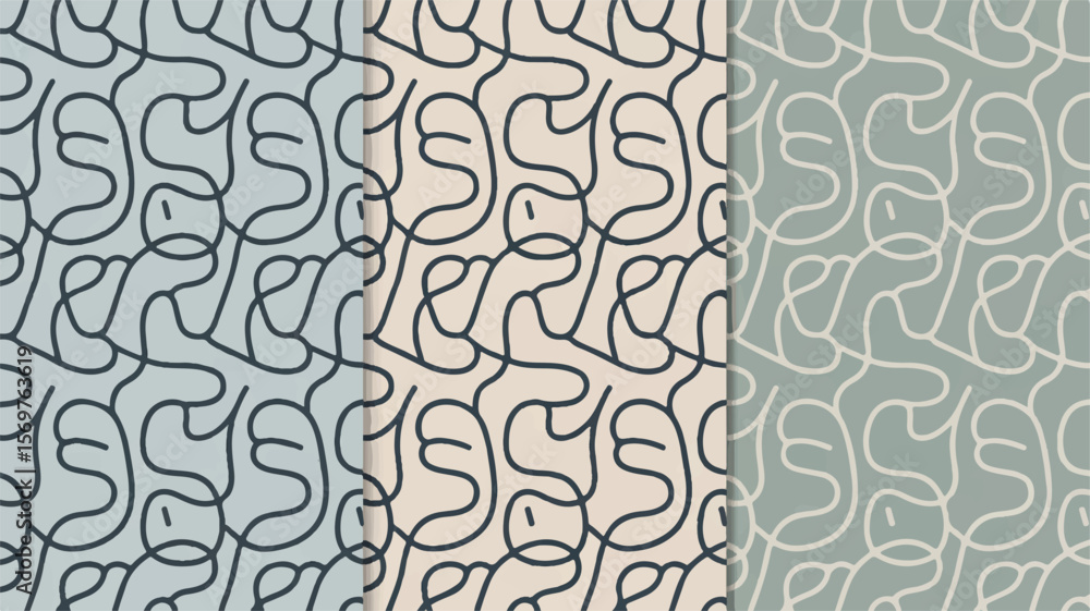 Poster abstract organic lines triptych pattern vector