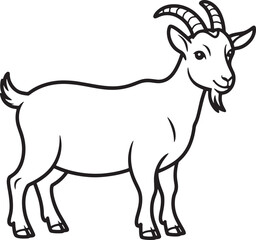 Black and white drawing of a goat standing animal mammal