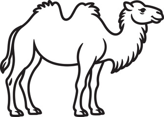 Camel standing profile view black outline animal mammal