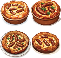 Homemade Toad In The Hole With Sausages cartoon vector style on white background