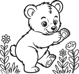 Cute bear cub playing among flowers animal wildlife