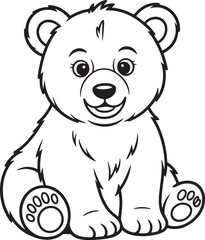 Cute cartoon bear cub sitting and smiling animal illustration