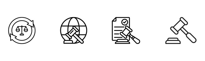 Legal System & Justice Icons: Law, Global Regulations, and Court Decisions