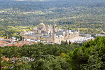 Naklejka premium Views of the El Escorial Monastery from a viewpoint on Mount Abantos