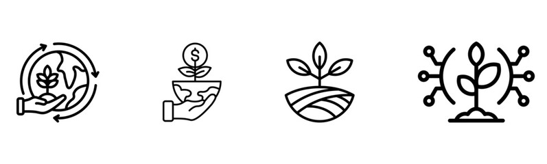 Sustainable Growth & Green Investment Icons: Eco-Friendly Business Concepts