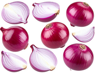  “Whole and Halved Red Onions Grouped Together, isolated on a transparent background”