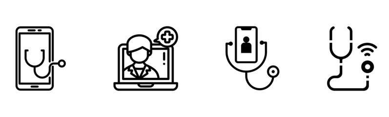 Telemedicine & Digital Healthcare: Online Doctor Consultations Icons