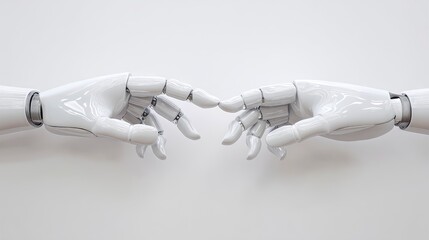Two robotic electronic arms, touching each other.