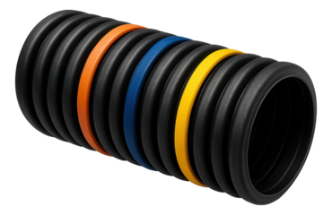 Corrugated pipe with color-coded stripes, aiding in the identification of different home utility lines.