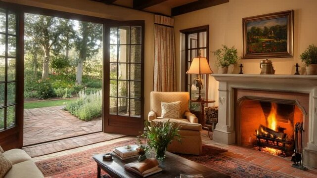 potrait modern living room with fireplace