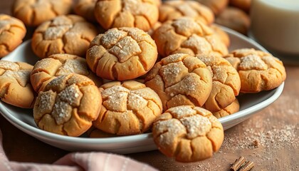 A plate overflowing with warm, cinnamon-sugar dusted snickerdoodle cookies, sweet, holiday baking