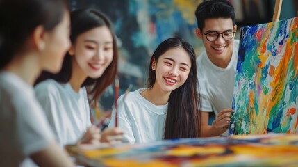 Young artists engaging in collaborative painting