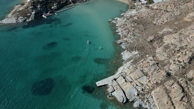 Aerial view of boats in Paros bay, Greece.