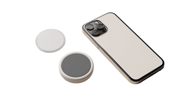 A soft-touch phone grip with adhesive pad, white background --ar 16:9
