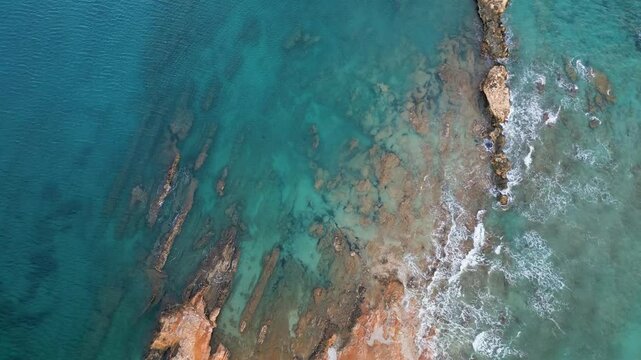Aerial view of the rocky coastline, Greece.